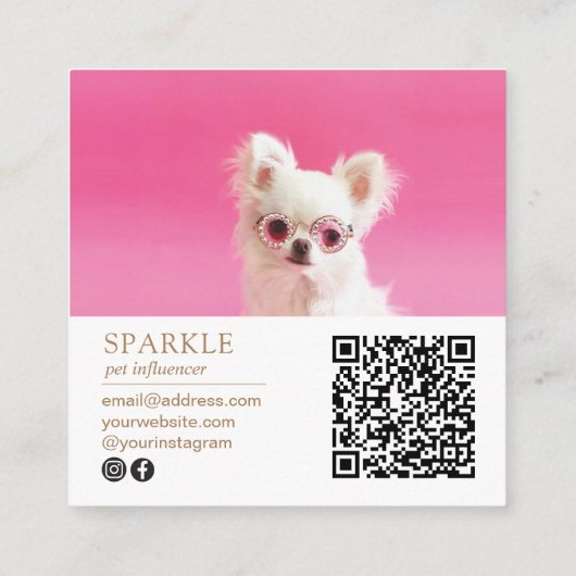 Moderne gepersonaliseerde dubbele foto QR-code Vierkante Visitekaartje (Achterkant)