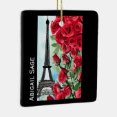 Moderne, gepersonaliseerde Eiffeltowerrozen Keramisch Ornament (Rechts)