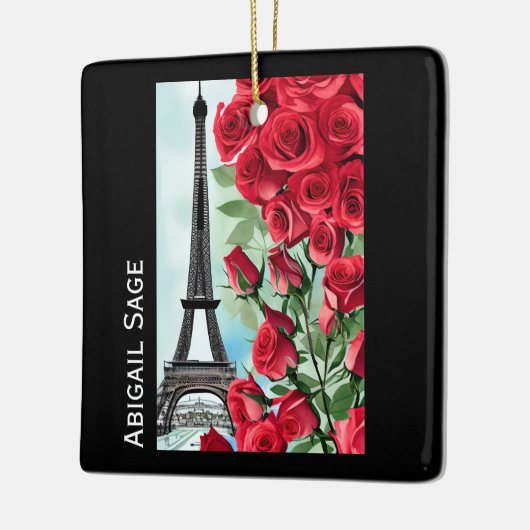 Moderne, gepersonaliseerde Eiffeltowerrozen Keramisch Ornament (Links)