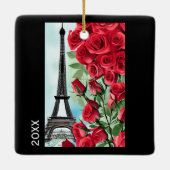 Moderne, gepersonaliseerde Eiffeltowerrozen Keramisch Ornament (Achterkant)