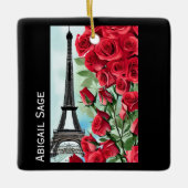 Moderne, gepersonaliseerde Eiffeltowerrozen Keramisch Ornament (Voorkant)