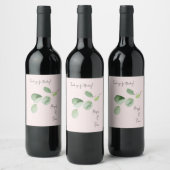 Moderne gepersonaliseerde eucalyptus blozen bruilo wijn etiket (Flessen)