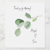 Moderne gepersonaliseerde eucalyptus bruiloft wijn etiket (Enkel label)
