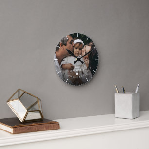 Moderne Gepersonaliseerde Familie Baby Foto Hart Ronde Klok