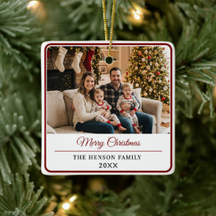Moderne Gepersonaliseerde Familie Foto Prettig Ker Keramisch Ornament