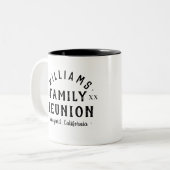 Moderne gepersonaliseerde familiereünie tweekleurige koffiemok (Voorkant links)