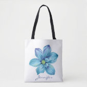 Moderne gepersonaliseerde Floral Blue Waterverf Tote Bag (Voorkant)