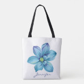 Moderne gepersonaliseerde Floral Blue Waterverf Tote Bag (Achterkant)