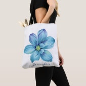 Moderne gepersonaliseerde Floral Blue Waterverf Tote Bag (Dichtbij)