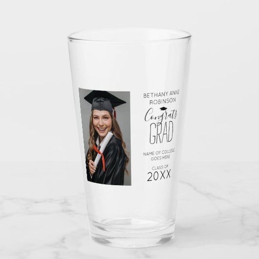 Moderne Gepersonaliseerde Foto Afstudeerfeest Glas (Voorkant)