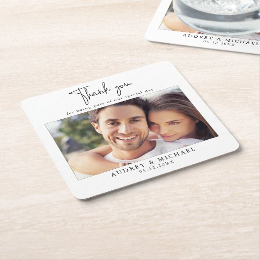 Moderne gepersonaliseerde foto bruiloft Dank u Kartonnen Onderzetters (Schuin)