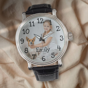 Moderne Gepersonaliseerde Foto Naam Horloge