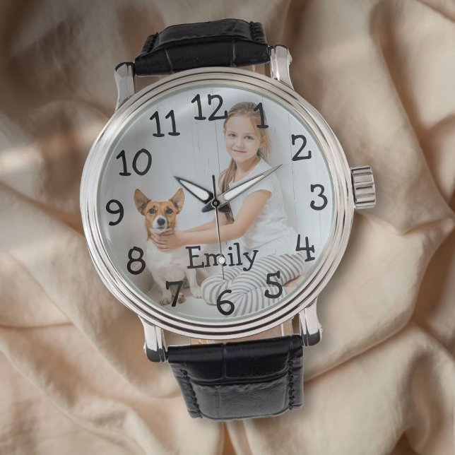 Moderne Gepersonaliseerde Foto Naam Horloge (Modern Personalized Photo Name Watch)