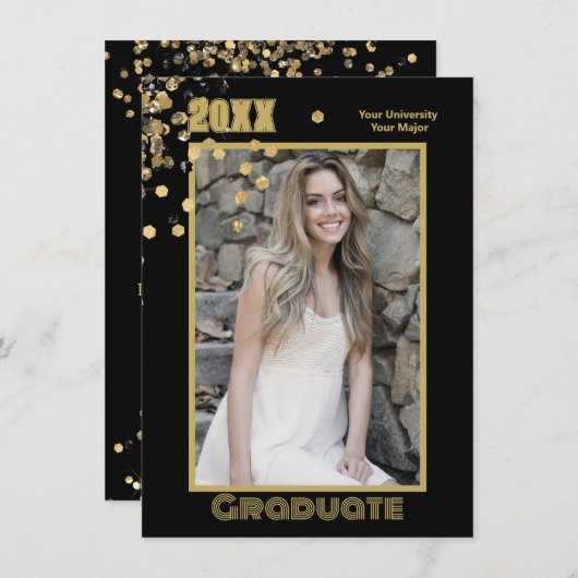 Moderne Gepersonaliseerde Foto Zwart Goud Sparkles Kaart (Voorkant / Achterkant)