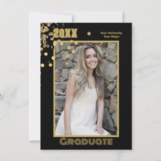 Moderne Gepersonaliseerde Foto Zwart Goud Sparkles Kaart (Voorkant)