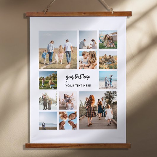 Moderne gepersonaliseerde fotocollage hangend wandkleed