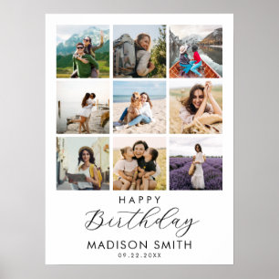 Moderne gepersonaliseerde fotocollage Happy Birthd Poster