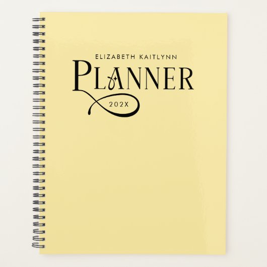 Moderne gepersonaliseerde gele en zwarte planner (Voorkant)