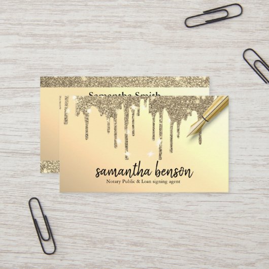 Moderne gepersonaliseerde gouden druppels notaris  visitekaartje (Voorkant / Achterkant in situ)