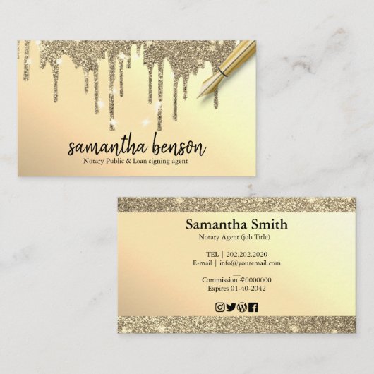 Moderne gepersonaliseerde gouden druppels notaris  visitekaartje (Voorkant / Achterkant)