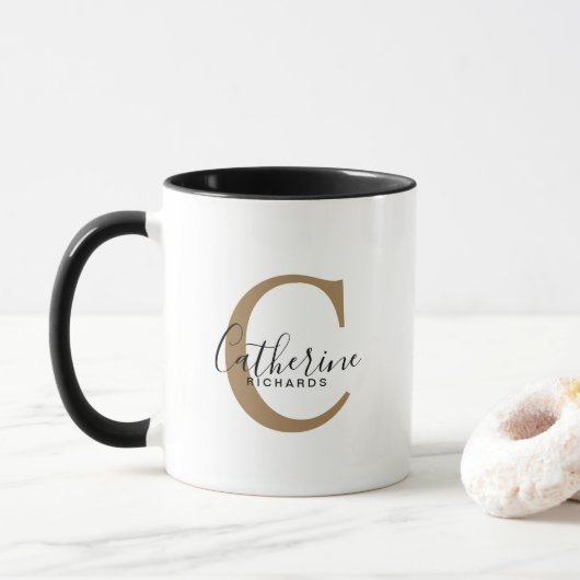 Moderne gepersonaliseerde gouden monogram Mok (Met donut)