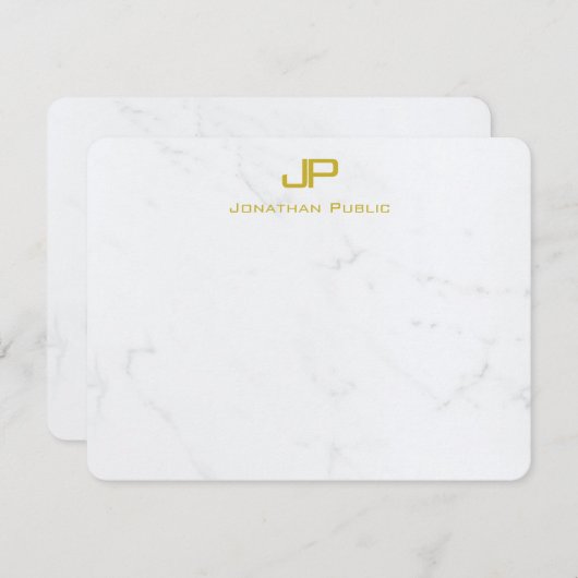 Moderne gepersonaliseerde gouden witte marmeren to notitiekaartje (Voorkant / Achterkant)