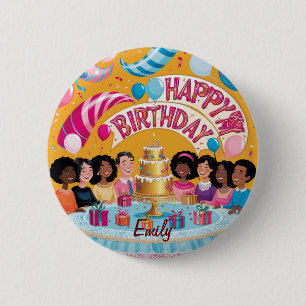 Moderne gepersonaliseerde Happy Birthday Celebrati Ronde Button 5,7 Cm