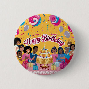 Moderne gepersonaliseerde Happy Birthday Celebrati Ronde Button 5,7 Cm