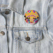 Moderne gepersonaliseerde Happy Birthday Celebrati Ronde Button 5,7 Cm (In situ)