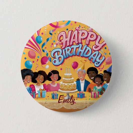 Moderne gepersonaliseerde Happy Birthday Celebrati Ronde Button 5,7 Cm (Voorkant)