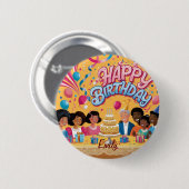 Moderne gepersonaliseerde Happy Birthday Celebrati Ronde Button 5,7 Cm (Voorkant /achterkant)