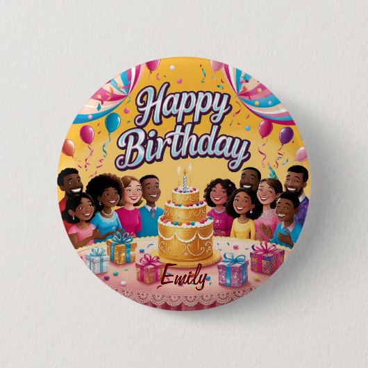 Moderne gepersonaliseerde Happy Birthday Celebrati Ronde Button 5,7 Cm (Voorkant)