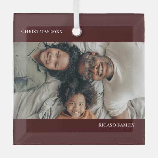 Moderne gepersonaliseerde kerstfoto glas ornament (Voorkant)