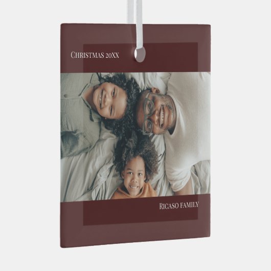 Moderne gepersonaliseerde kerstfoto glas ornament (Voorkant Rechts)