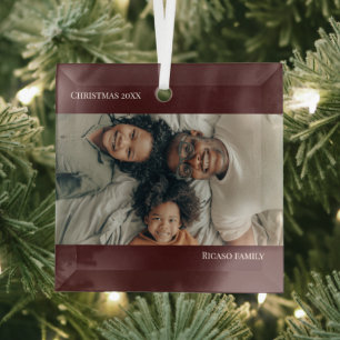 Moderne gepersonaliseerde kerstfoto glas ornament