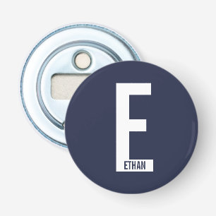 Moderne Gepersonaliseerde Krachtige Monogram en Na Button Flesopener