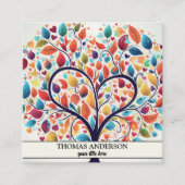 Moderne gepersonaliseerde levensboom - kleurrijke  vierkante visitekaartje (Voorkant)