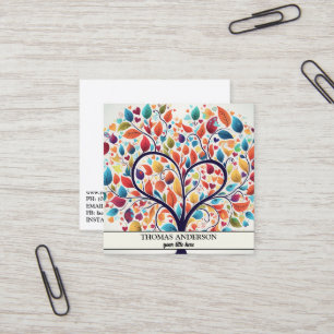 Moderne gepersonaliseerde levensboom - kleurrijke vierkante visitekaartje