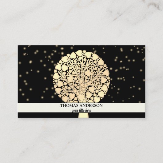Moderne gepersonaliseerde levensboom - zwart en go visitekaartje (Voorkant)
