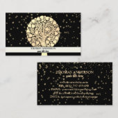 Moderne gepersonaliseerde levensboom - zwart en go visitekaartje (Voorkant / Achterkant)