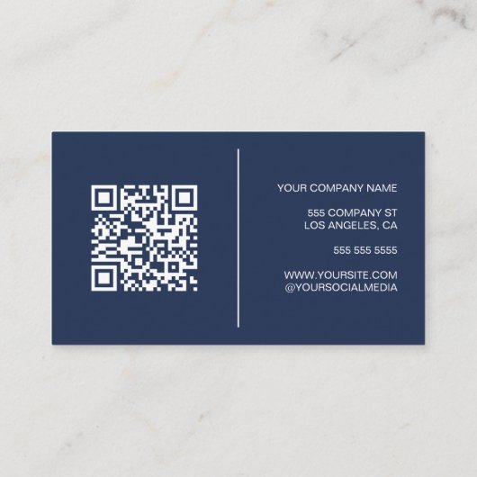 Moderne gepersonaliseerde Logo QR Navy Blue Visitekaartje (Achterkant)