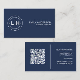 Moderne gepersonaliseerde Logo QR Navy Blue Visitekaartje