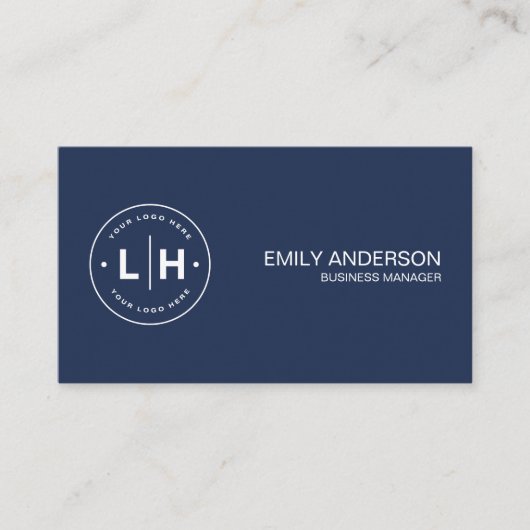 Moderne gepersonaliseerde Logo QR Navy Blue Visitekaartje (Voorkant)