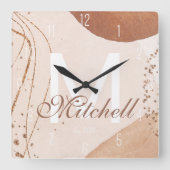 Moderne Gepersonaliseerde Monogram Abstracte Vierkante Klok (Voorkant)