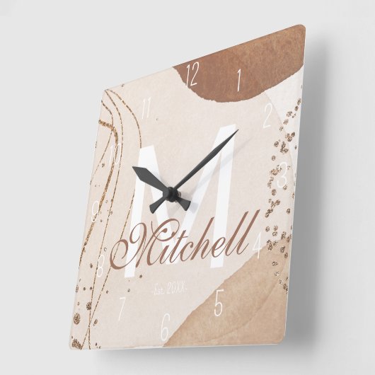 Moderne Gepersonaliseerde Monogram Abstracte Vierkante Klok (Hoek)