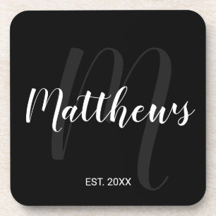 Moderne gepersonaliseerde monogram en familienaam bier onderzetter