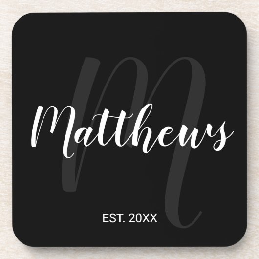 Moderne gepersonaliseerde monogram en familienaam  bier onderzetter (Voorkant)