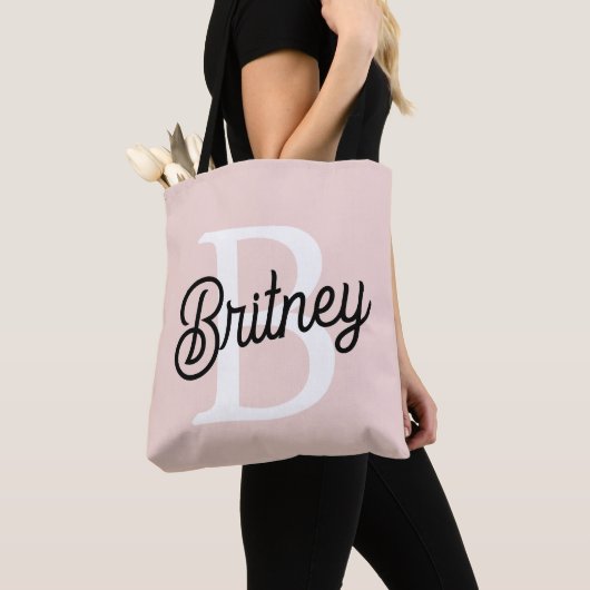Moderne gepersonaliseerde monogram en naam pastelr tote bag (Dichtbij)