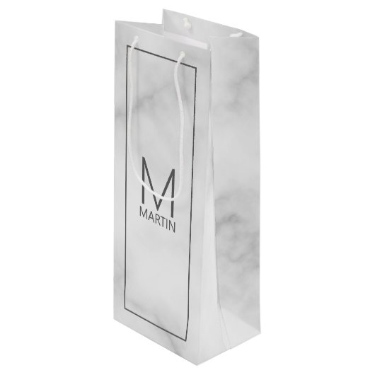 Moderne gepersonaliseerde monogram en naam wijn cadeautas (Voorkant Gekanteld)