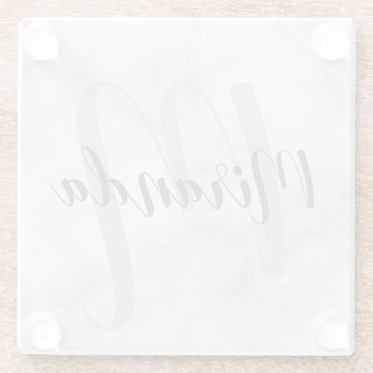 Moderne gepersonaliseerde monogram en naam wit mar glazen onderzetter (Achterkant)